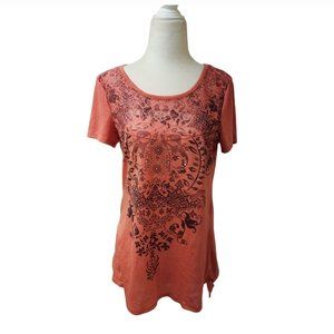 Faded Glory Coral Paisley Western Festival Net Front Top Medium